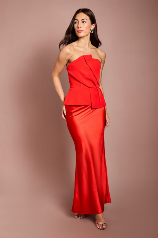 Flame red satin maxi dress from Coast