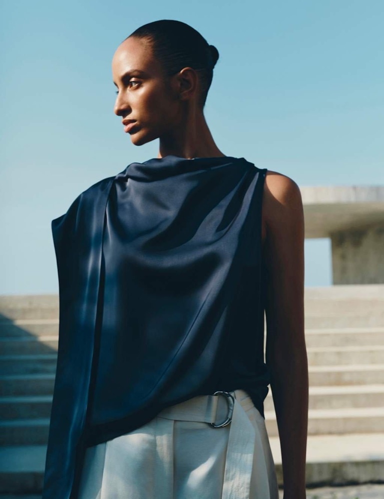 Navy satin drape top from M&S